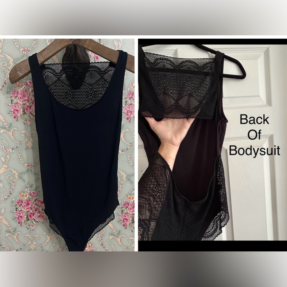 NWOT lacey cutout back FELINA black bodysuit stretchy tank top cami size L/XL